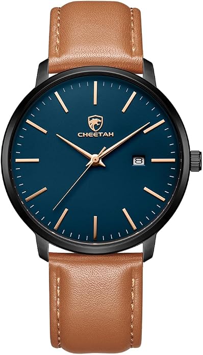 Waterproof Quartz Watches for Men with Leather Strap